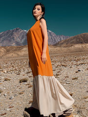 5238Arabic Orange Abaya Dress | Cream & Crystal Embroidered Gown for Special Occasions
