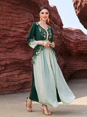 4051 Hand-Swen Bead Embellshments Rhinestone Long Abaya,  Elegant Modest Rmantic Glamorous Vacation Fantasy  Long Sleeve