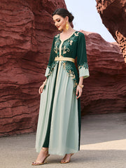 4051 Hand-Swen Bead Embellshments Rhinestone Long Abaya,  Elegant Modest Rmantic Glamorous Vacation Fantasy  Long Sleeve