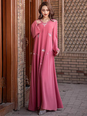 15196 Dubai, Saudi Arabia Fashion Handmade Nailed Diamond Dress, Summer Chiffon Robe Middle East Women's Clothing