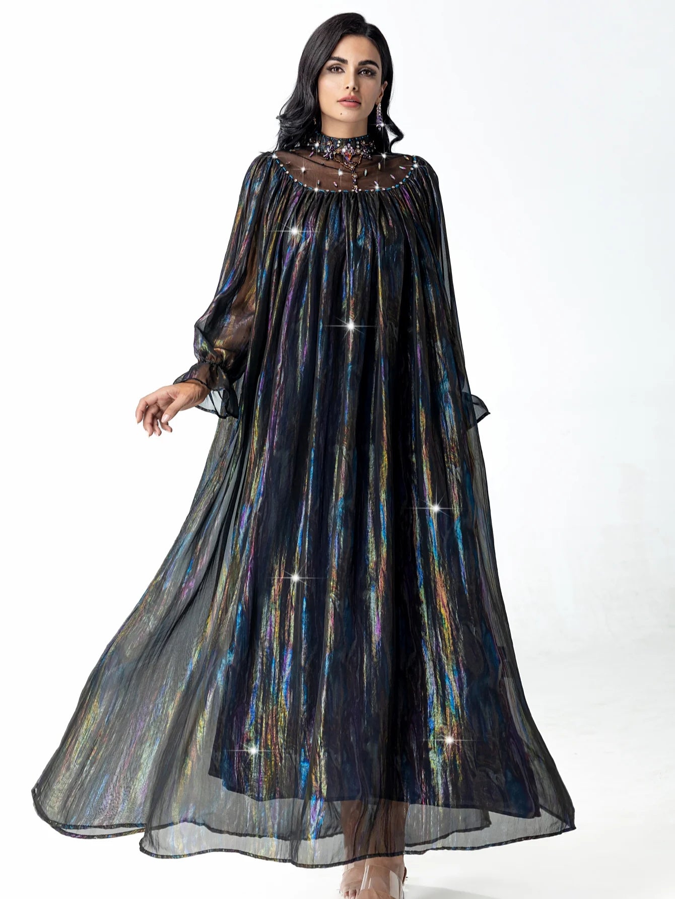 15125 Fashion Symphony smudged semi-turtleneck hand-sewn crystal yarn swing skirt
