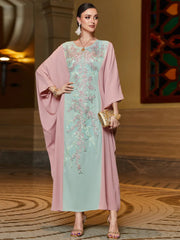 BA3161 Pink Pin Bean Green Rice Bead Embroidered Cape Batman