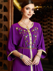 3004 Luxurious Dress in Middle Eastern Style adorned with Ribbon Embroidery and Shimmering Rhinestones