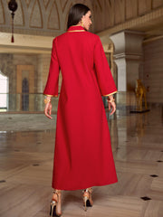 4054 Middle Eastern Style Red Gold Embellished Sequin 3/4 Sleeves Maxi Dress - Elegant Sparkling Long Gown
