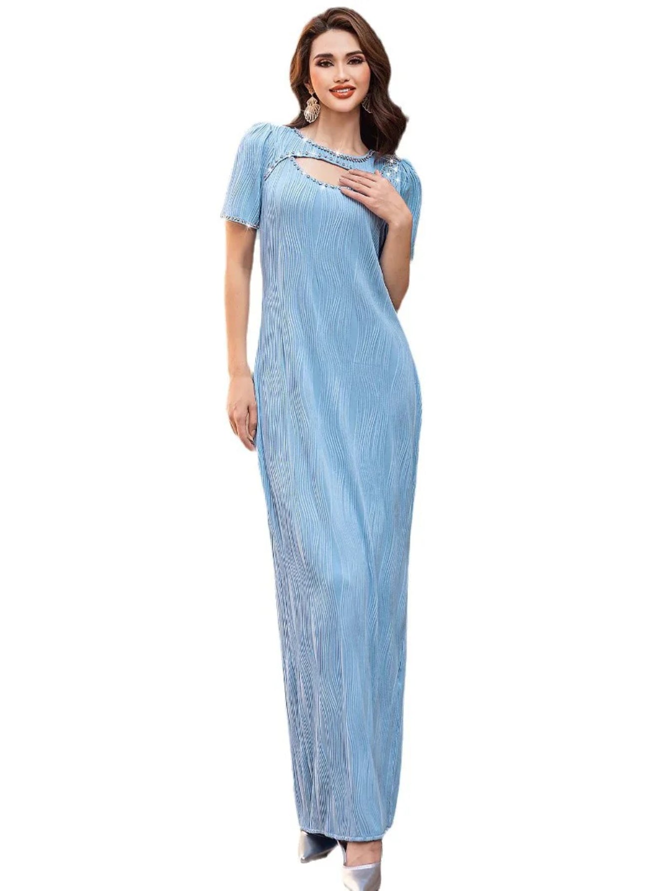15167 new tight blue texture sexy dress fashion bottom dress