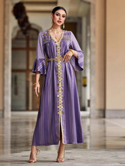 BA4137 Fashion V-Neck Long Sleeve Handmade Beaded Dress Elegant Robe Spot