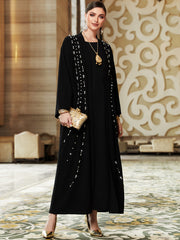 Black Beaded Open Abaya