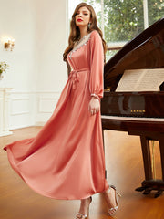Coral Pink Embellished Tie-Waist Gown