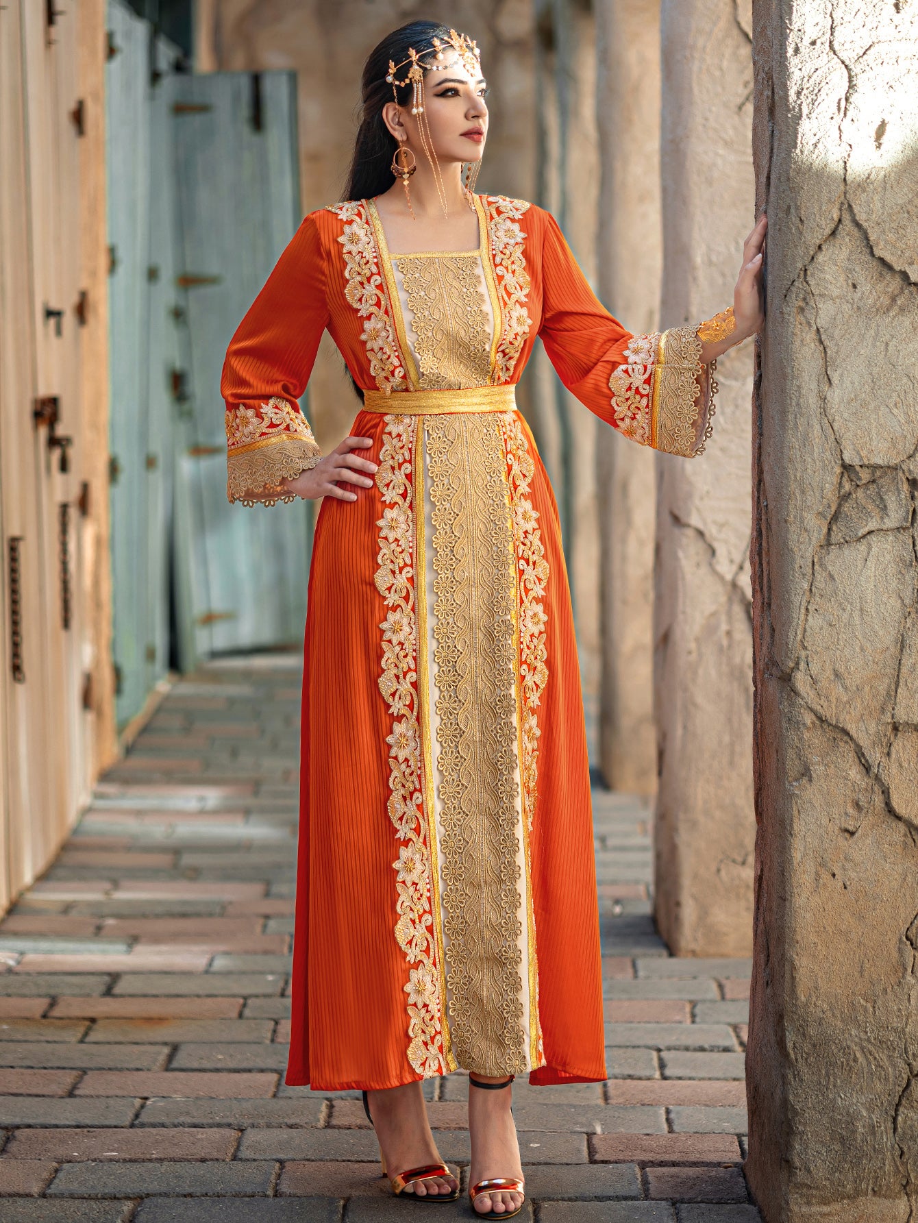 4092 Hand-Swen Bead Embellshments Rhinestone Long Abaya,  Elegant Modest Rmantic Glamorous Vacation Fantasy  Long Sleeve