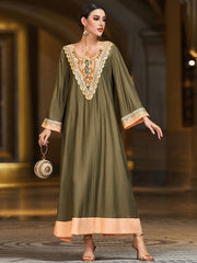 4131 Hand-Swen Bead Embellshments Rhinestone Long Abaya,  Elegant Modest Rmantic Glamorous Vacation Fantasy  Long Sleeve