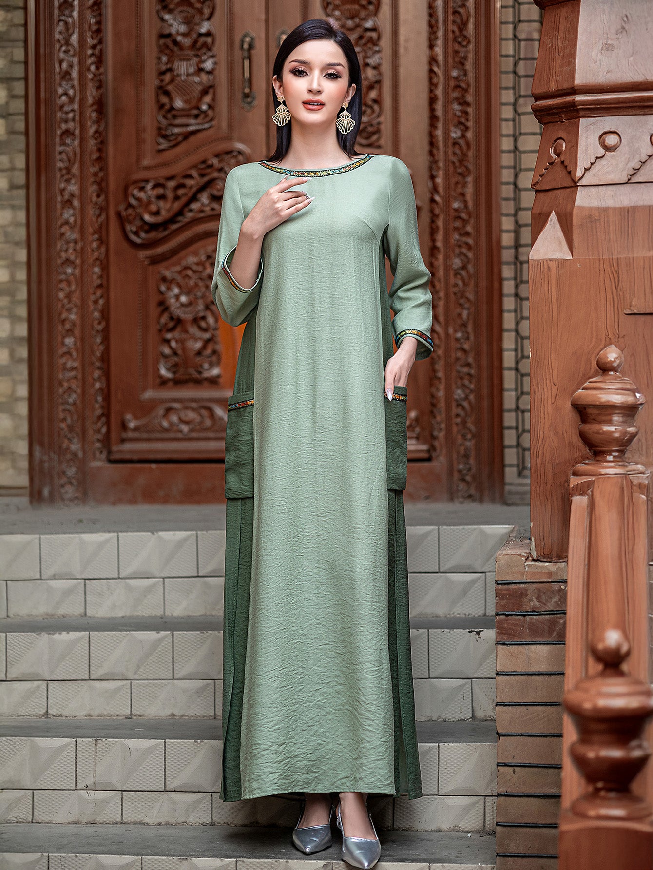 15191 Loose Robe Perfect For Casual Daily Wear And Home Leisure, Modest Long Sleeve Arabian Abaya