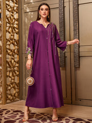 4010 Hand-Swen Bead Embellshments Rhinestone Long Abaya,  Elegant Rmantic Glamorous Vacation Fantasy Long Sleeve