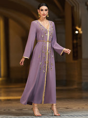4032 Hand-Swen Bead Embellshments Rhinestone Long Abaya,  Elegant Rmantic Glamorous Vacation Fantasy Long Sleeve