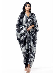 15095 Luxurious Black-Silver Abaya Gown! Shiny Tie-Dye Fabric & Loose Fit, Exuding Grand Aura
