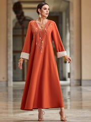 4055 Hand-Swen Bead Embellshments Rhinestone Long Abaya,  Elegant Modest Rmantic Glamorous Vacation Fantasy  Long Sleeve