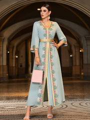 4066 Hand-Swen Bead Embellshments Rhinestone Long Abaya,  Elegant Rmantic Glamorous Vacation Fantasy Short Sleeve