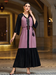 4142 Hand-Swen Bead Embellshments Rhinestone Long Abaya,  Elegant Rmantic Glamorous Vacation Fantasy Short Sleeve