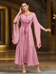 4141 Hand-Swen Bead Embellshments Rhinestone Long Abaya,  Elegant Rmantic Glamorous Vacation Fantasy Long Sleeve
