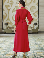 Red Rhinestone-Collar Maxi Dress