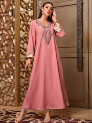 4011 Hand-Swen Bead Embellshments Rhinestone Long Abaya,  Elegant Modest Rmantic Glamorous Vacation Fantasy  Long Sleeve