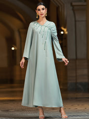4046 Hand-Swen Bead Embellshments Rhinestone Long Abaya,  Elegant Modest Rmantic Glamorous Vacation Fantasy  Long Sleeve