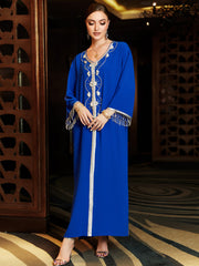 Royal Blue Beaded Fringe-Sleeve Dress