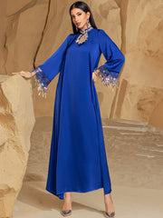 Embellished Fringe-Cuff Maxi Dress