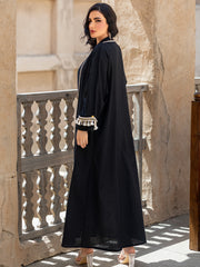 5062 Ya black Ramadan loose robe beaded with tassels embellished with a single piece