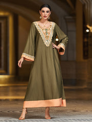 4131 Hand-Swen Bead Embellshments Rhinestone Long Abaya,  Elegant Modest Rmantic Glamorous Vacation Fantasy  Long Sleeve