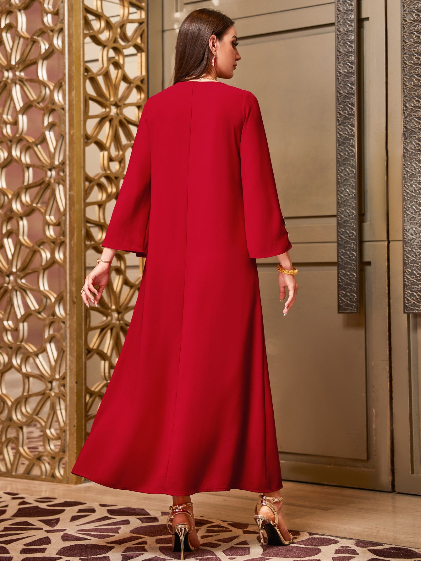 4056 Hand-Swen Bead Embellshments Rhinestone Long Abaya,  Elegant Modest Rmantic Glamorous Vacation Fantasy  Long Sleeve