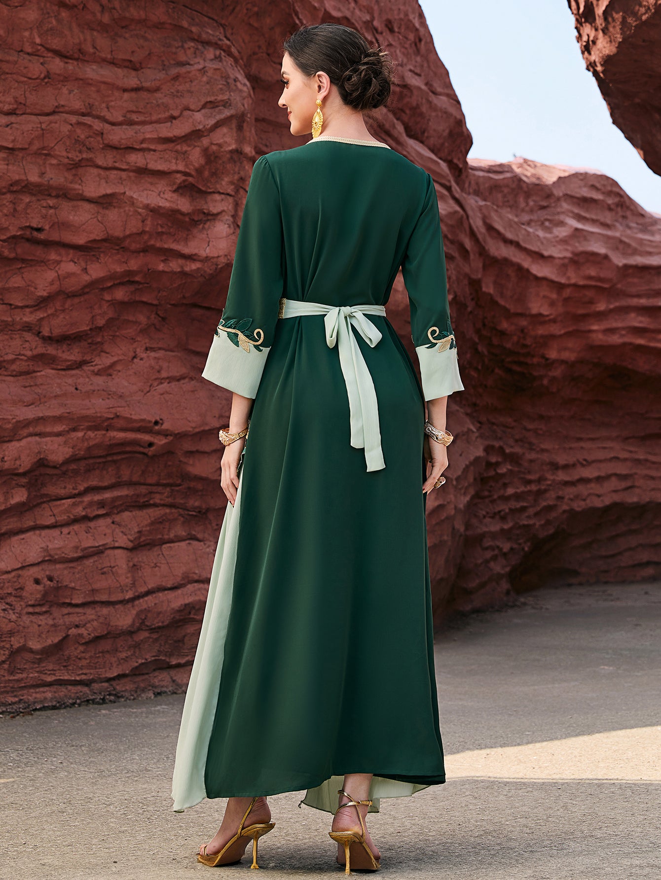 4051 Hand-Swen Bead Embellshments Rhinestone Long Abaya,  Elegant Modest Rmantic Glamorous Vacation Fantasy  Long Sleeve