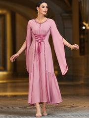 4141 Hand-Swen Bead Embellshments Rhinestone Long Abaya,  Elegant Rmantic Glamorous Vacation Fantasy Long Sleeve