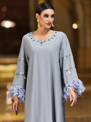 4005 Hand-Swen Bead Embellshments Rhinestone Long Abaya,  Elegant Modest Rmantic Glamorous Vacation Fantasy  Long Sleeve