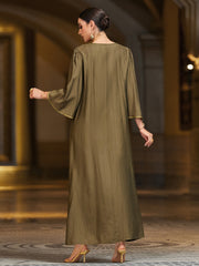4121 Hand-Swen Bead Embellshments Rhinestone Long Abaya,  Elegant Rmantic Glamorous Vacation Fantasy Short Sleeve