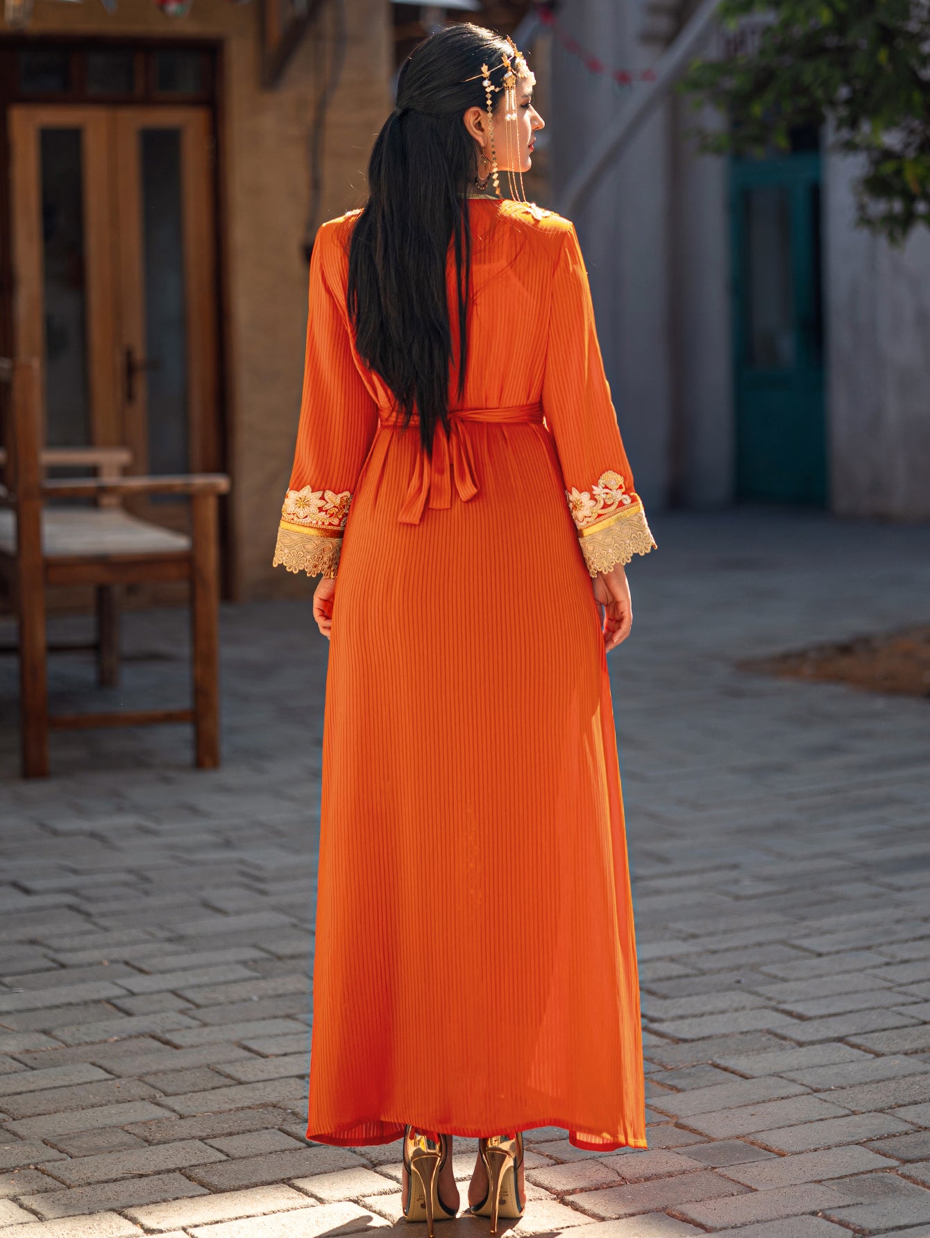 4092 Hand-Swen Bead Embellshments Rhinestone Long Abaya,  Elegant Modest Rmantic Glamorous Vacation Fantasy  Long Sleeve