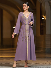 4032 Hand-Swen Bead Embellshments Rhinestone Long Abaya,  Elegant Rmantic Glamorous Vacation Fantasy Long Sleeve