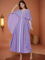 Purple Shawl-Collar Wrap Dress