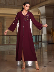 4126 Hand-Swen Bead Embellshments Rhinestone Long Abaya,  Elegant Modest Rmantic Glamorous Vacation Fantasy  Long Sleeve