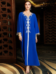 Royal Blue Beaded Fringe-Sleeve Dress