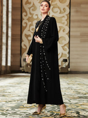 Black Beaded Open Abaya