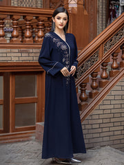 15218 Hand-Sewn Rhinestone with Flaral sheap Elegant & Long Sleeve Arabic Abaya