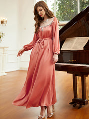 Coral Pink Embellished Tie-Waist Gown