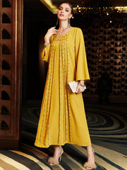 Bright Yellow Striped-Bead Kaftan Dress