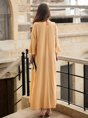 15087 Minimalist Beige Abaya Maxi Dress – Beaded Details Enhance Style, Combining Loose Comfort with Fashion Sense