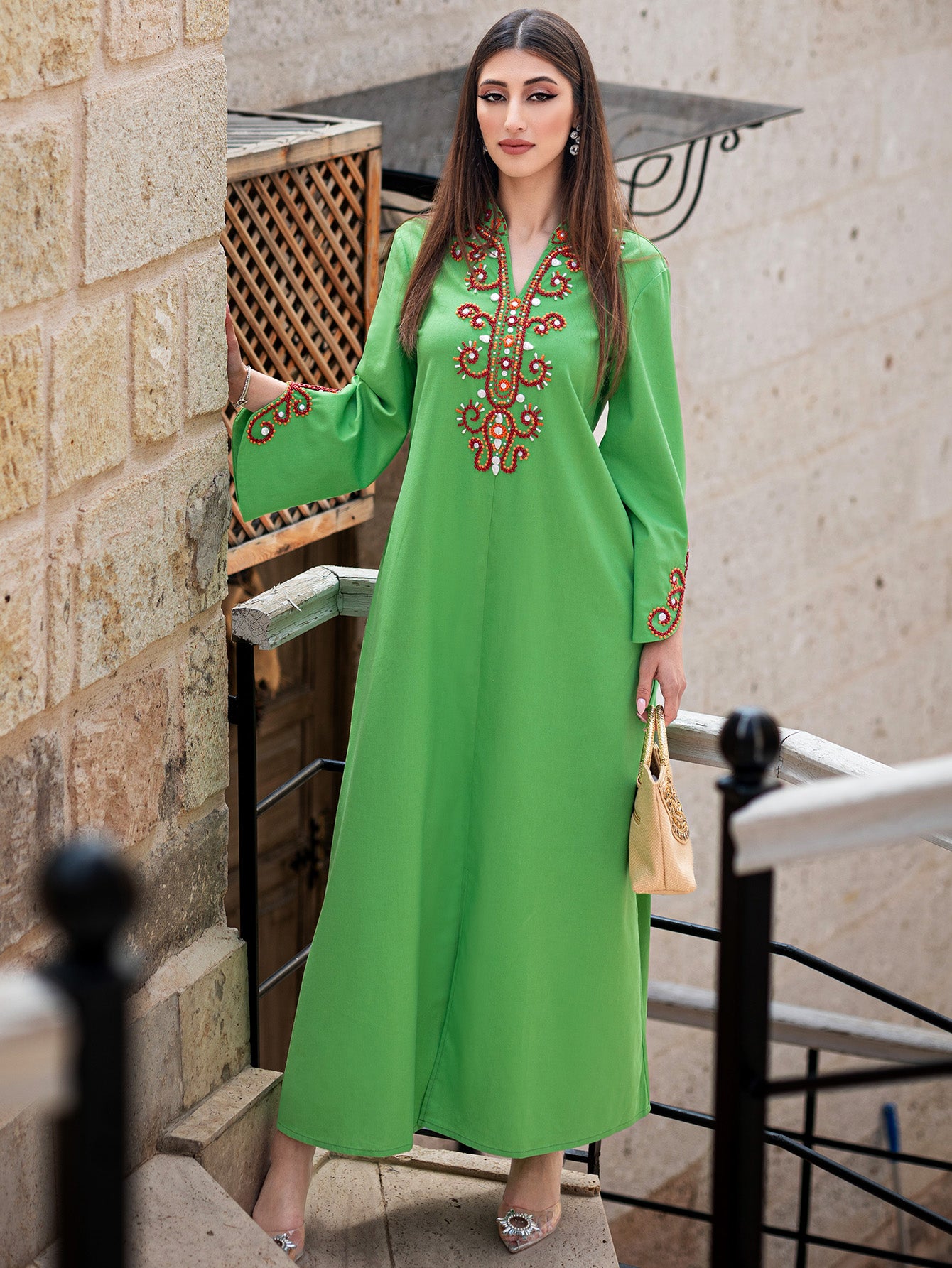 BA5004 Bead-Embroidered Maxi Dress