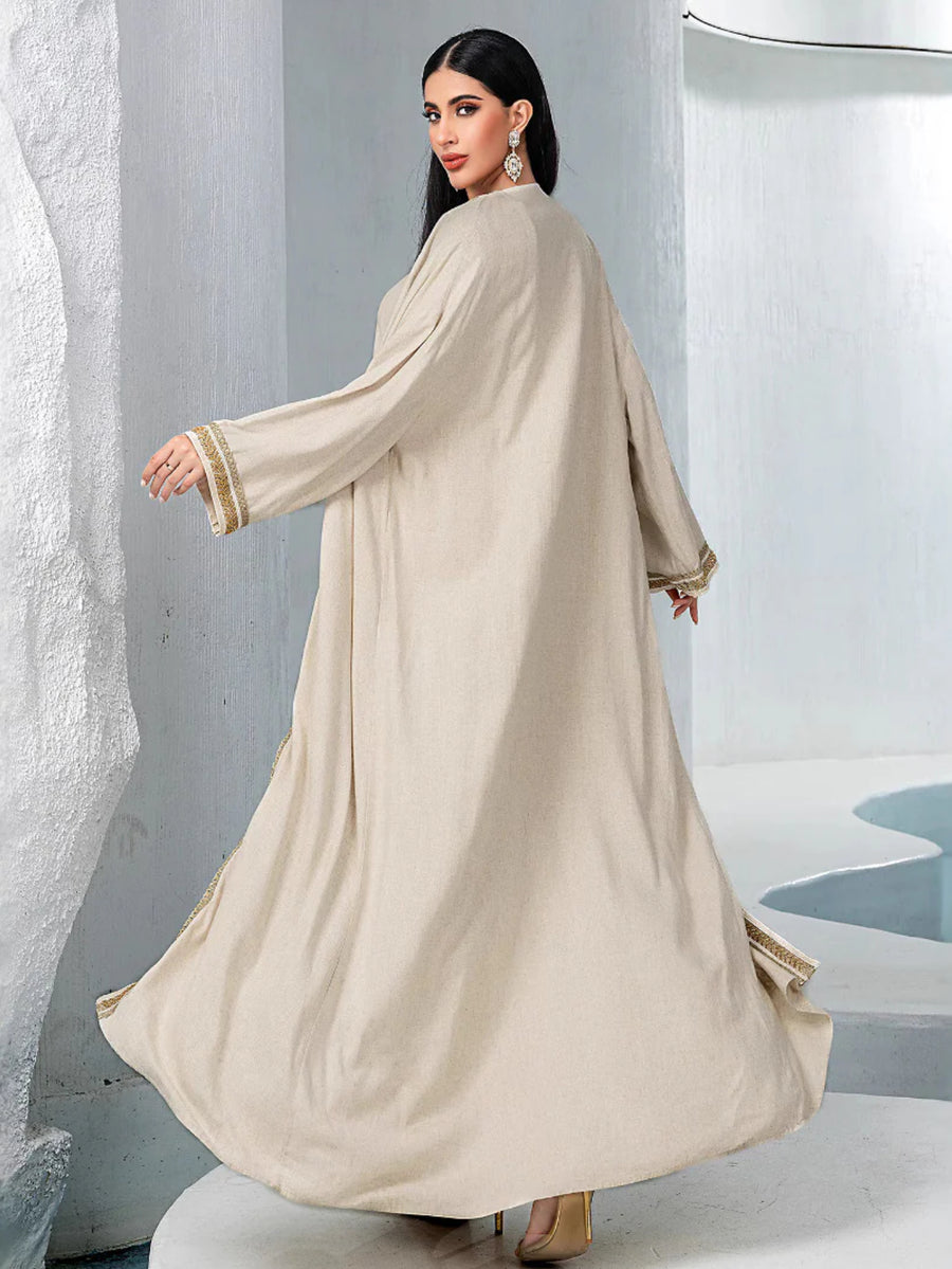Apricot Bead-Embroidered Two-Piece Set - back view of the flowing outer layer