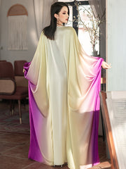 5208Arabic Ombre Abaya Dress | Gold Embroidery V-Neck Gown for Evening Events