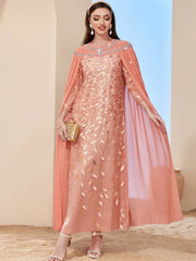 BA2510 orange pink leaf mesh embroidered fashion cape fake two-piece dress dubai lady long dress