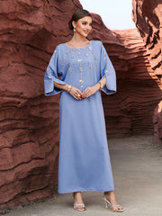 Light Blue Beaded Flared-Sleeve Dress
