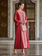 4049 Hand-Swen Bead Embellshments Rhinestone Long Abaya,  Elegant Rmantic Glamorous Vacation Fantasy Long Sleeve